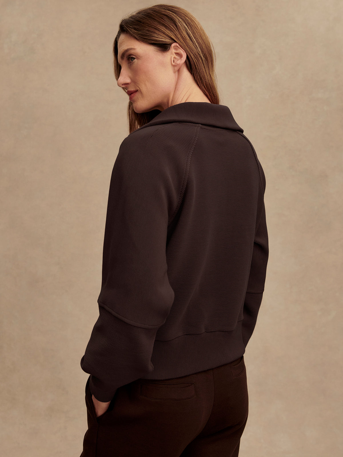 VARLEY MILANO HALF ZIP SWEAT - COFFEE BEAN