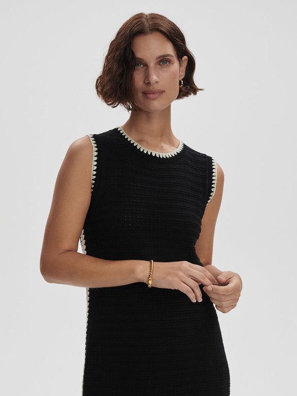 VARLEY DWIGHT TANK KNIT DRESS - BLACK WHITE