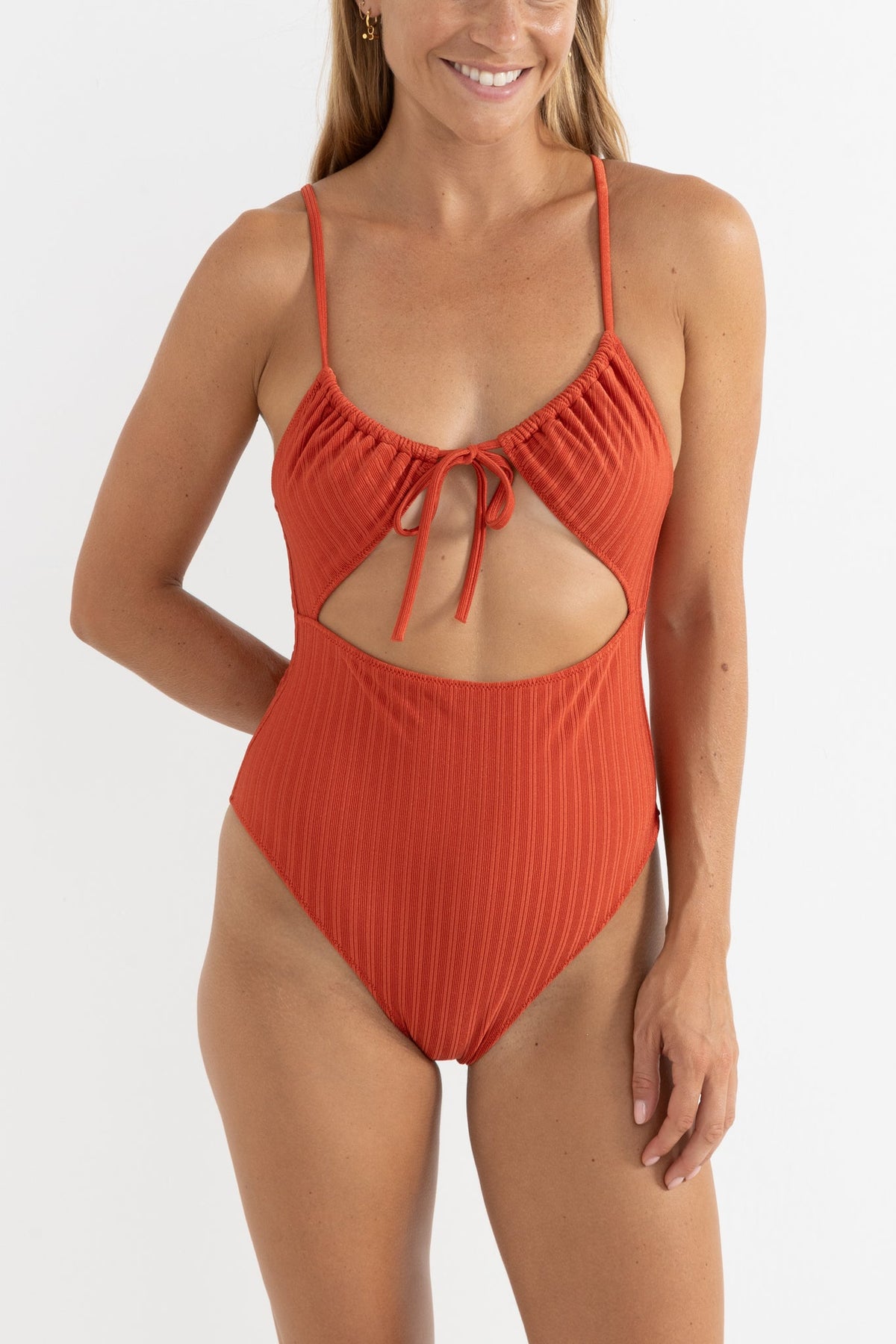 RHYTHM PACIFIC RIB CUT OUT ONE PIECE - FIRE