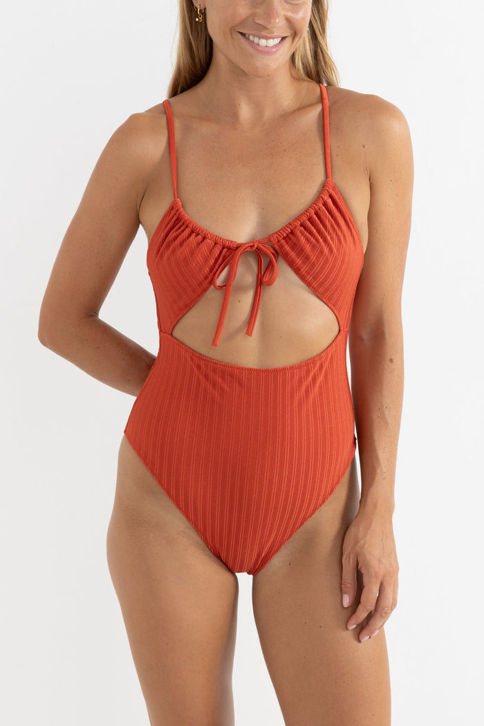 RHYTHM PACIFIC RIB CUT OUT ONE PIECE - FIRE