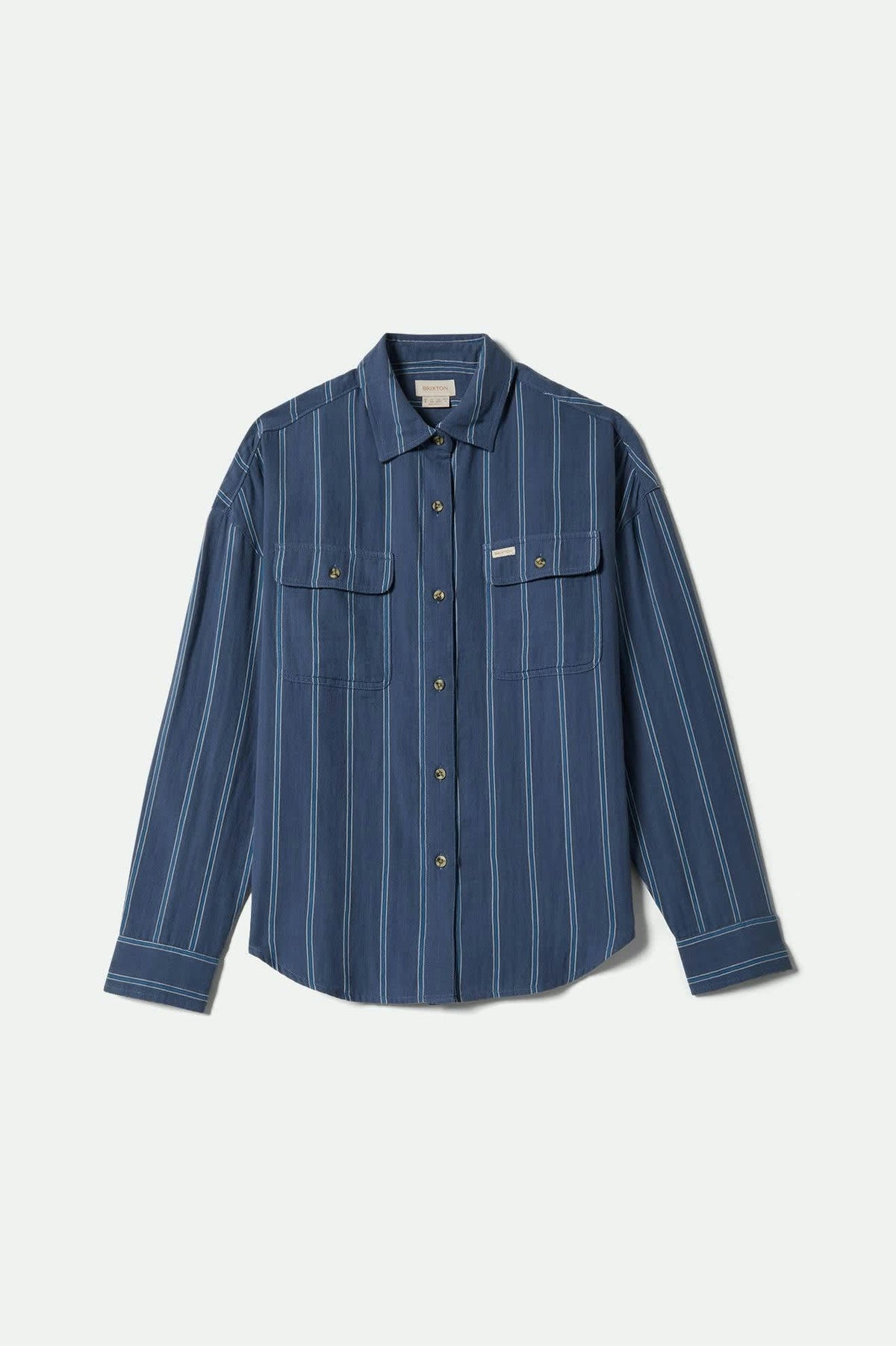 BRIXTON WANDERING LONG SLEEVE OVERSHIRT - BERRING SEA/WHITE