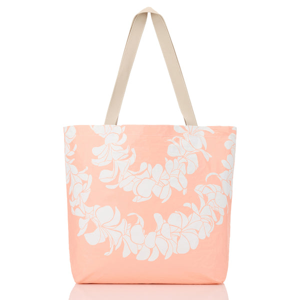 ALOHA COLLECTION REVERSIBLE TOTE / PLUMERIA LEI / PEACHY