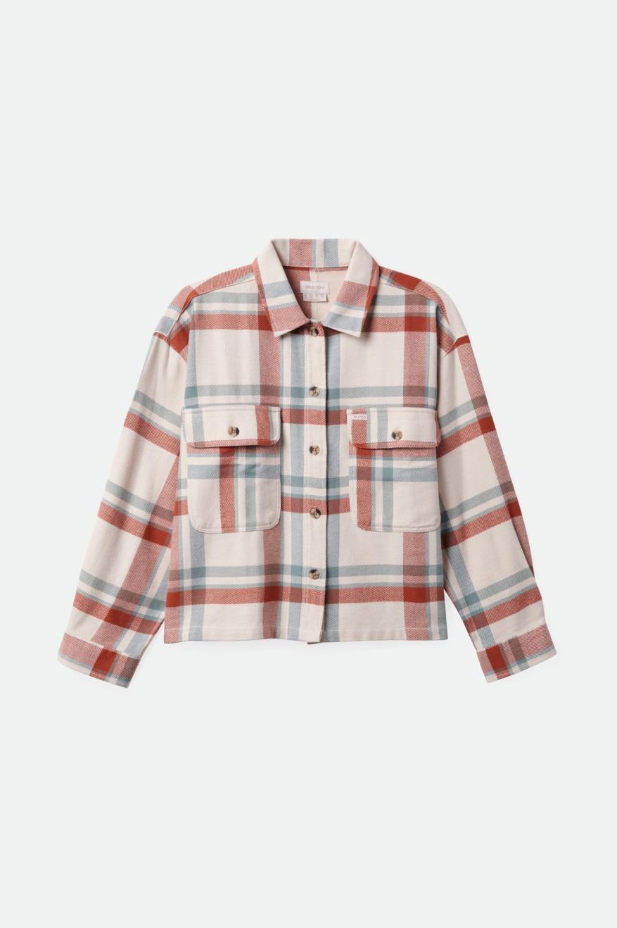 BRIXTON BOWERY WOMENS FLANNEL - WHITE SMOKE/TERRACOTTA