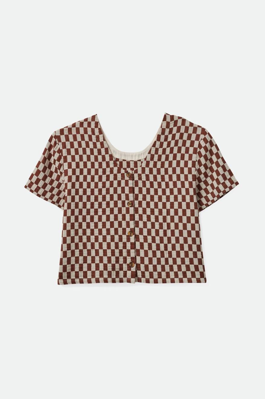 BRIXTON MYKONOS SMALL CHECK S/S WOVEN - SEPIA