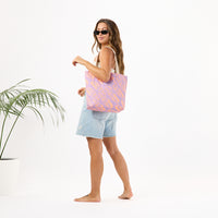 ALOHA COLLECTION REVERSIBLE TOTE / MITER LINEUP / NECTARINE LAVENDER