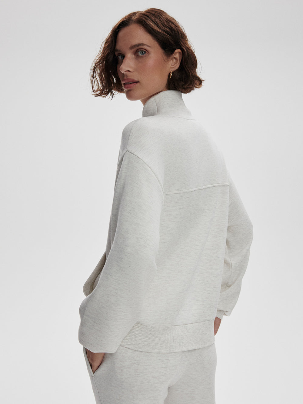 VARLEY CELESTE BUTTON THROUGH SWEAT - IVORY MARL