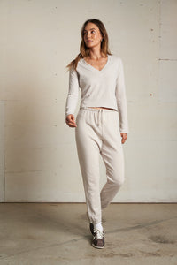 PERFECT WHITE TEE FIONA LONG SLEEVE V NECK TEE - SILVER T125