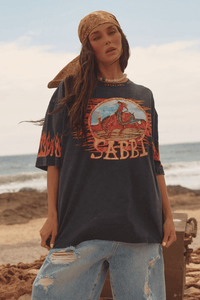 SABBI THE VERY OVERSIZED FLAMING COWBOY TEE - BLACK