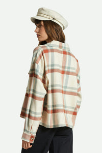 BRIXTON BOWERY WOMENS FLANNEL - WHITE SMOKE/TERRACOTTA