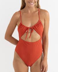 RHYTHM PACIFIC RIB CUT OUT ONE PIECE - FIRE