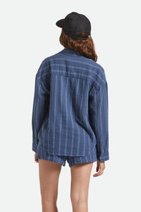 BRIXTON WANDERING LONG SLEEVE OVERSHIRT - BERRING SEA/WHITE