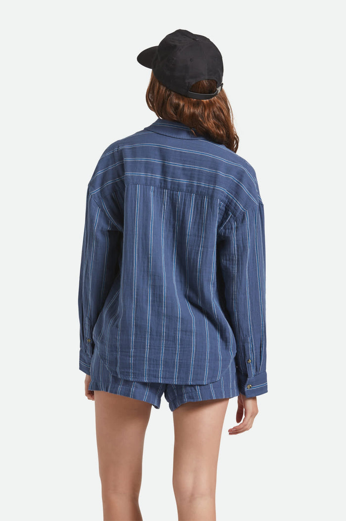 BRIXTON WANDERING LONG SLEEVE OVERSHIRT - BERRING SEA/WHITE