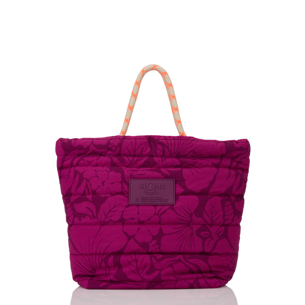 ALOHA COLLECTION NYLON LARGE QUILTED ROPE TOTE / HEIPUA / PLUM