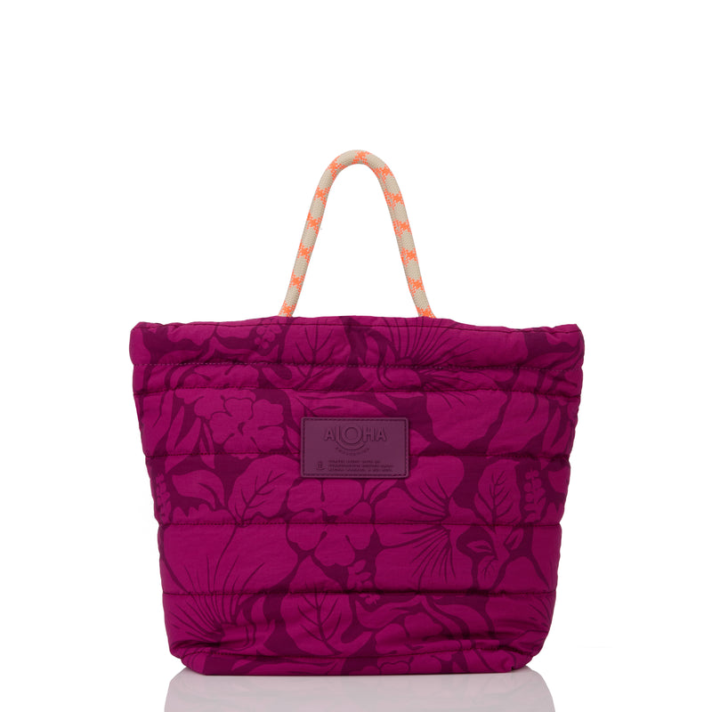 ALOHA COLLECTION NYLON LARGE QUILTED ROPE TOTE / HEIPUA / PLUM