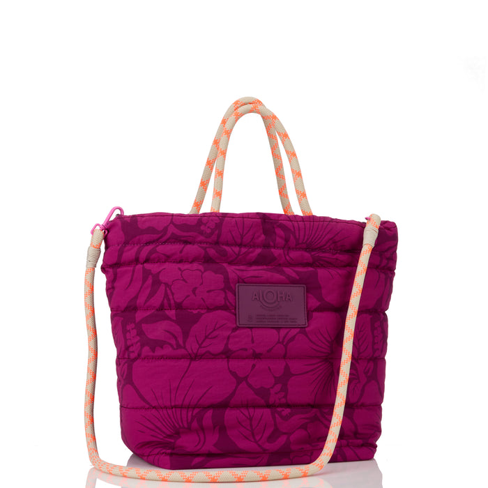ALOHA COLLECTION NYLON LARGE QUILTED ROPE TOTE / HEIPUA / PLUM