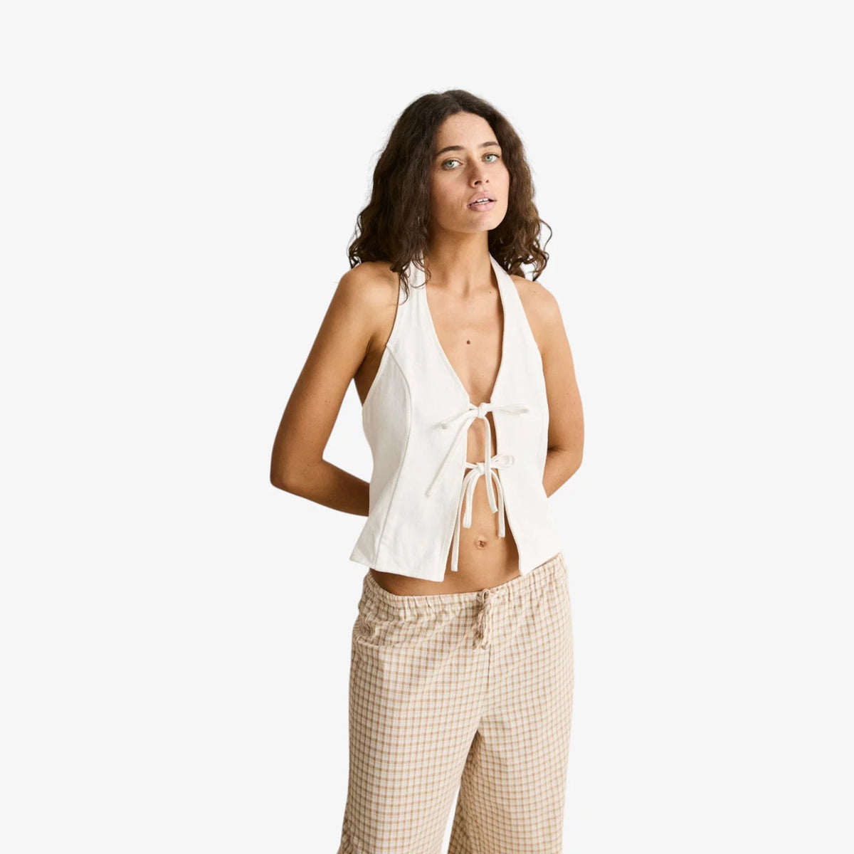 RHYTHM LOUSIE TIE HALTER TOP - WHITE