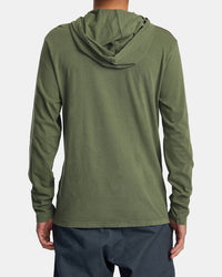 RVCA PTC PIGMENT HOODED LONG SLEEVE TEE - SUR