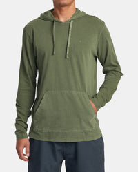 RVCA PTC PIGMENT HOODED LONG SLEEVE TEE - SUR