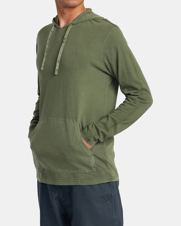 RVCA PTC PIGMENT HOODED LONG SLEEVE TEE - SUR