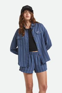 BRIXTON WANDERING LONG SLEEVE OVERSHIRT - BERRING SEA/WHITE