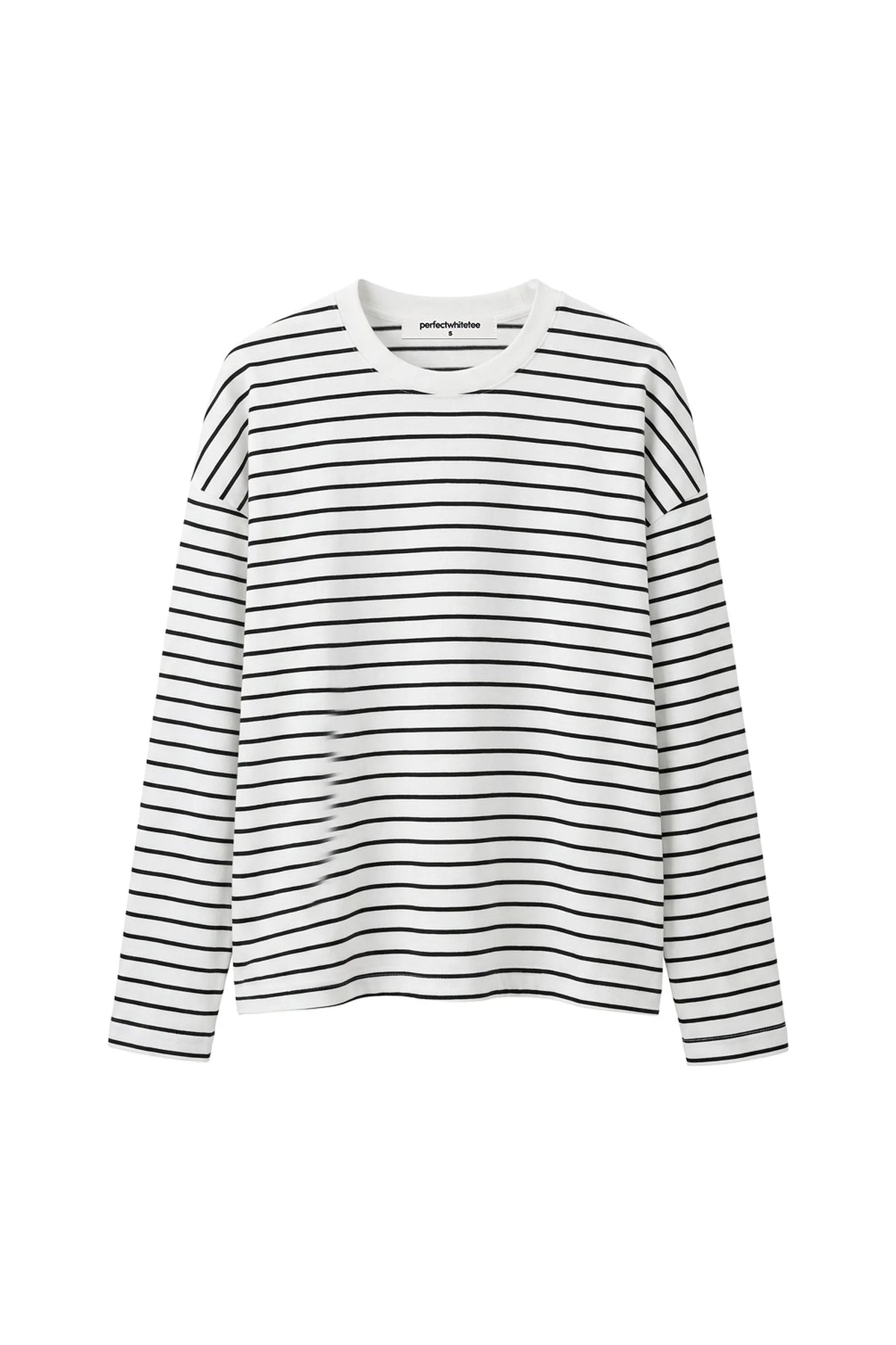 PERFECT WHITE TEE MARIANA STRIPE DROP SHOULDER LONG SLEEVE - WHITE BLACK T456