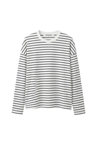 PERFECT WHITE TEE MARIANA STRIPE DROP SHOULDER LONG SLEEVE - WHITE BLACK T456