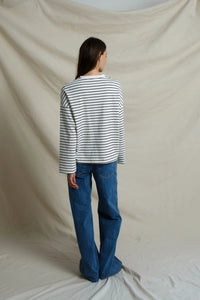 PERFECT WHITE TEE MARIANA STRIPE DROP SHOULDER LONG SLEEVE - WHITE BLACK T456