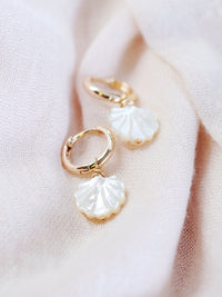 KE ALOHA JEWELRY GOLD MOTHER OF PEARL SHELL CHARM HOOP EARRINGS - LANIKAI