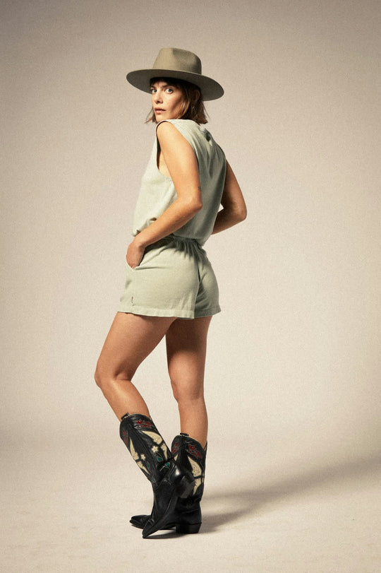 BRIXTON CAREFREE ORGANIC GARMENT DYED LOUNGE SHORT - SAGE GREEN