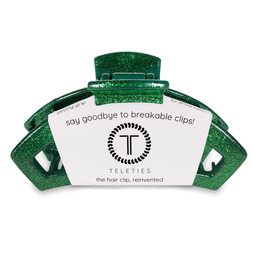 TELETIES OPEN LARGE HAIR CLIP - GREEN GLITTER