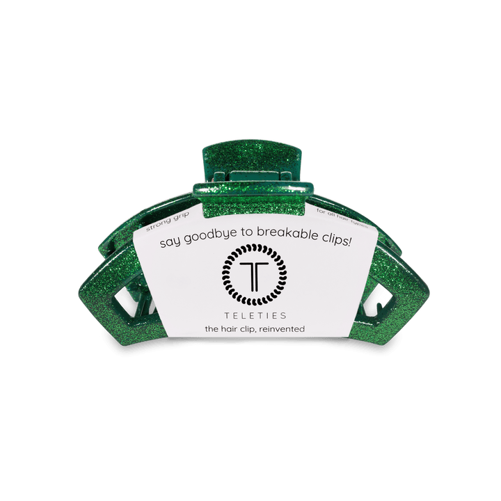 TELETIES OPEN MEDIUM HAIR CLIP - GREEN GLITTER