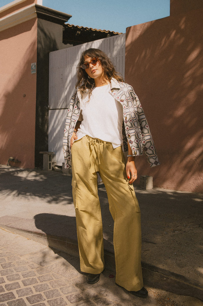 BRIXTON THE JETT LW CARGO WIDE LEG PAN - OLIVE STONE