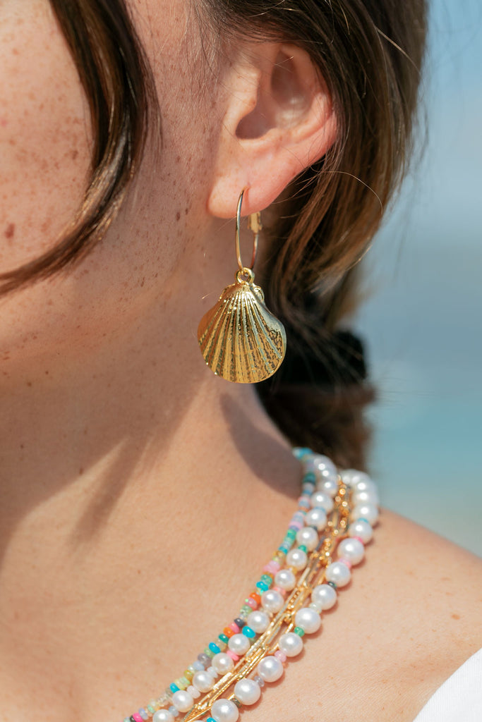 KE ALOHA JEWELRY STATEMENT LARGE GOLD SEASHELL HOOP EARRINGS - KAIAPO