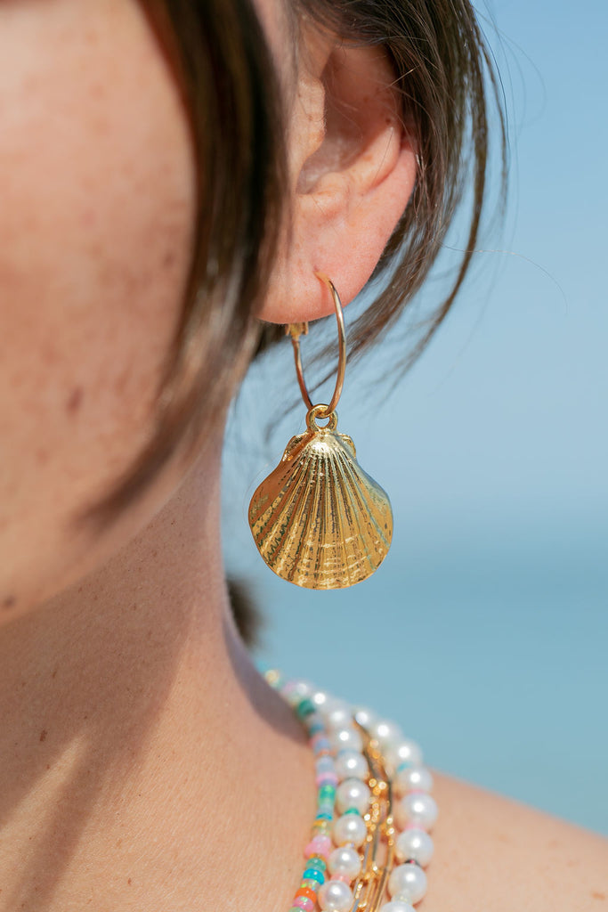 KE ALOHA JEWELRY STATEMENT LARGE GOLD SEASHELL HOOP EARRINGS - KAIAPO