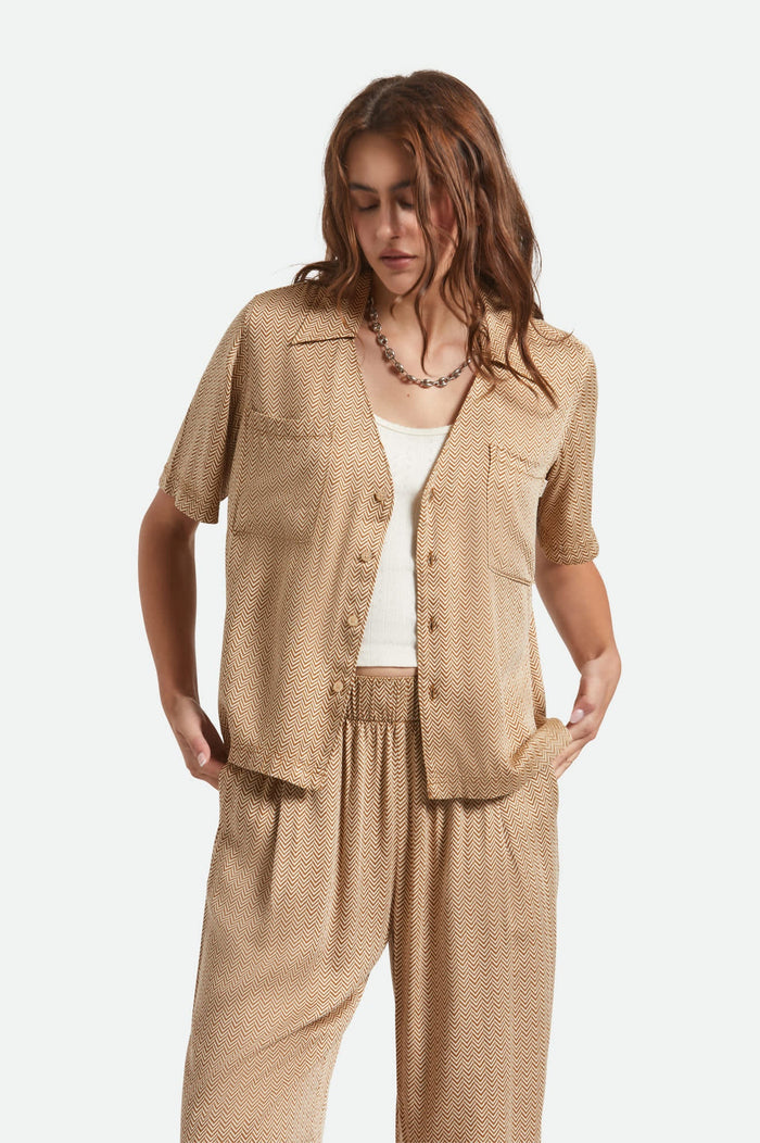 BRIXTON HUDSON LOUNGE SHIRT - WASHED COPPER/WHITE CAP