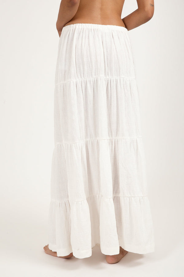 RHYTHM SHORE TIERED MAXI SKIRT | WHITE