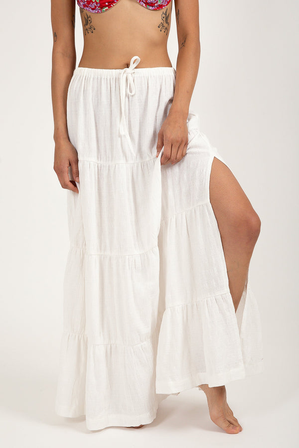 RHYTHM SHORE TIERED MAXI SKIRT | WHITE