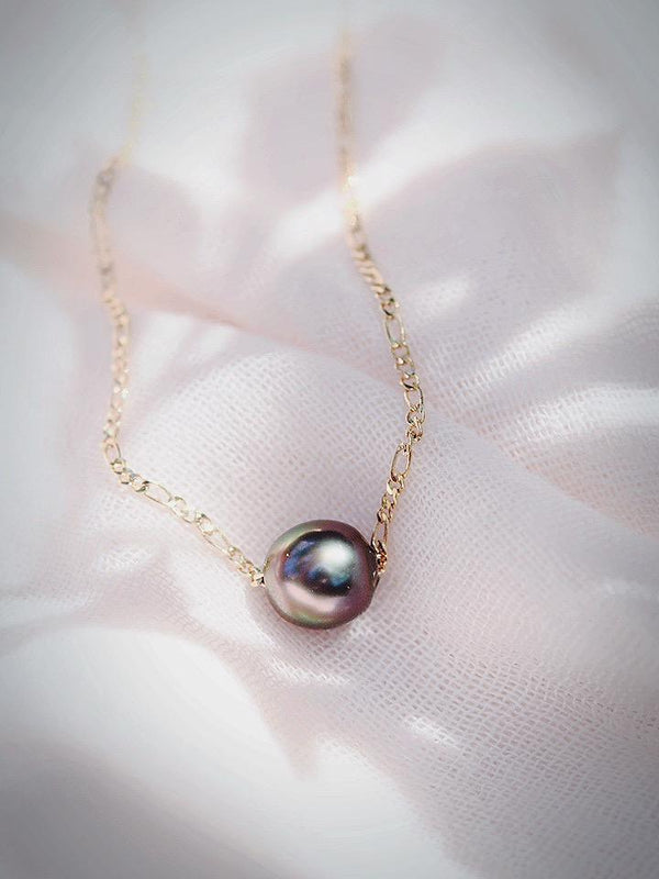 KE ALOHA JEWELRY GOLD SINGLE FLOATING TAHITIAN PEARL NECKLACE - MILILANI 17"