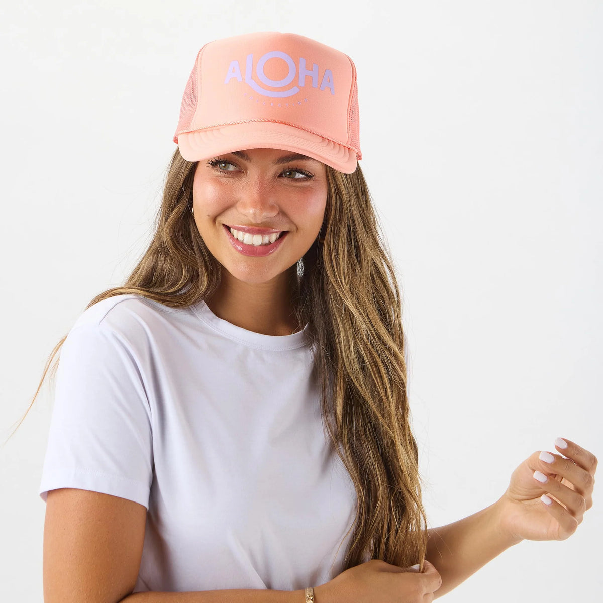 ALOHA COLLECTION TRUCKER HAT / CORAL