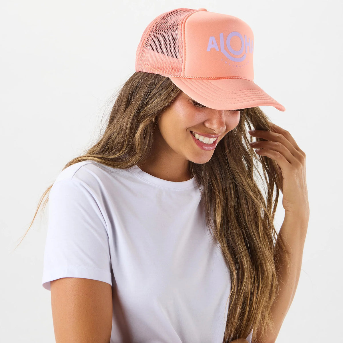 ALOHA COLLECTION TRUCKER HAT / CORAL
