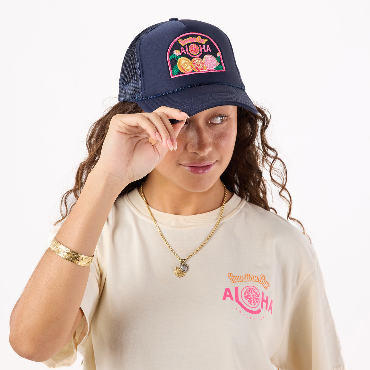 ALOHA COLLECTION TRUCKER HAT / HAWAIIAN SUN SUMMERTIME / NAVY