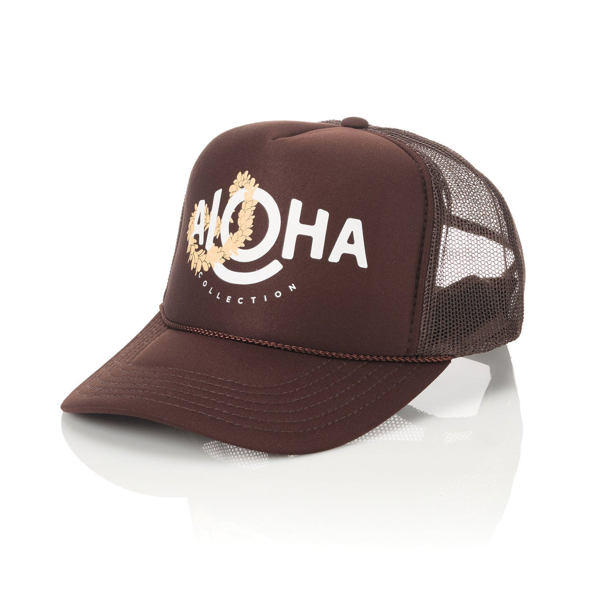 ALOHA COLLECTION TRUCKER HAT / LEI ALOHA  / SANDSTONE/COCONUT