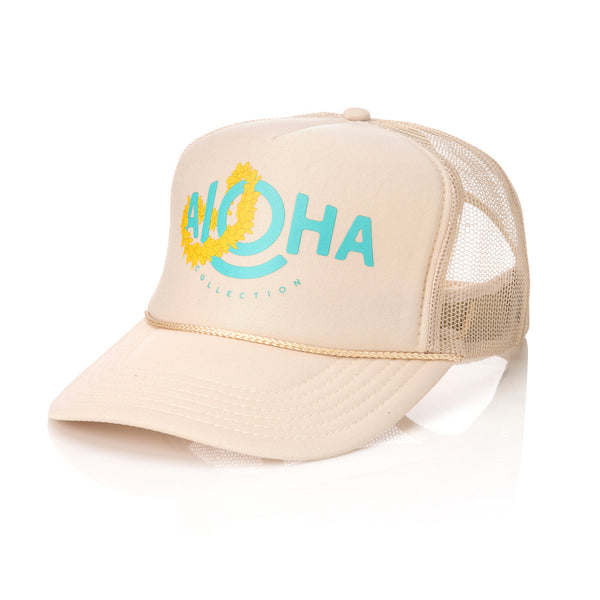 ALOHA COLLECTION TRUCKER HAT / LEI ALOHA / SANDSTONE