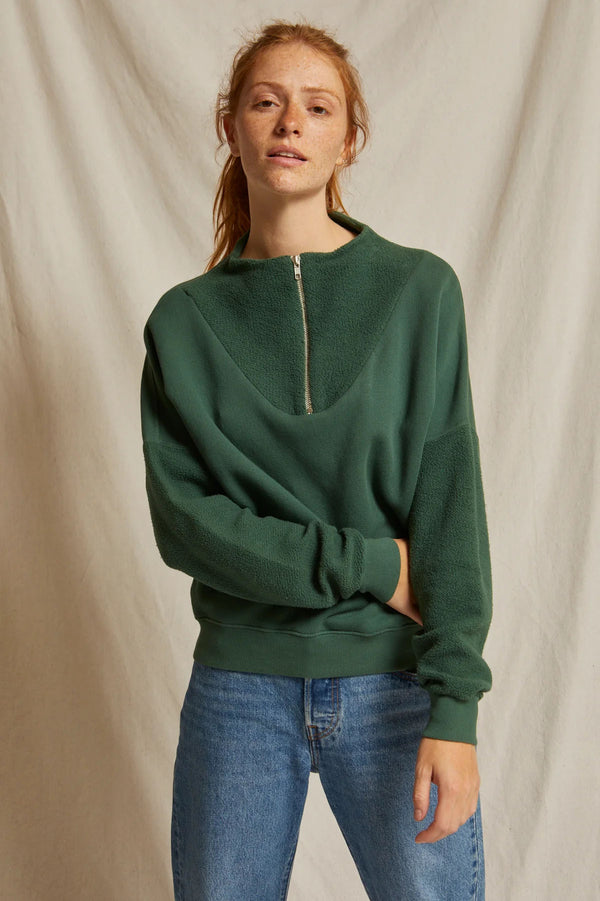 PERFECT WHITE TEE THE TYRA 1/4 ZIP PULLOVER - EVERGREEN T181