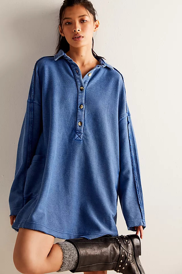 FREE PEOPLE WILDER POLO - RINSED COBALT 6586