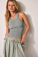 FREE PEOPLE INTIMATELY CLEAN RIBBED SEAMLESS TANK - ICEBERG GREEN 1955