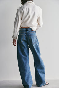 FREE PEOPLE WE THE FREE GOLDEN HOUR TROUSER JEANS - DEACON BLUE 7753