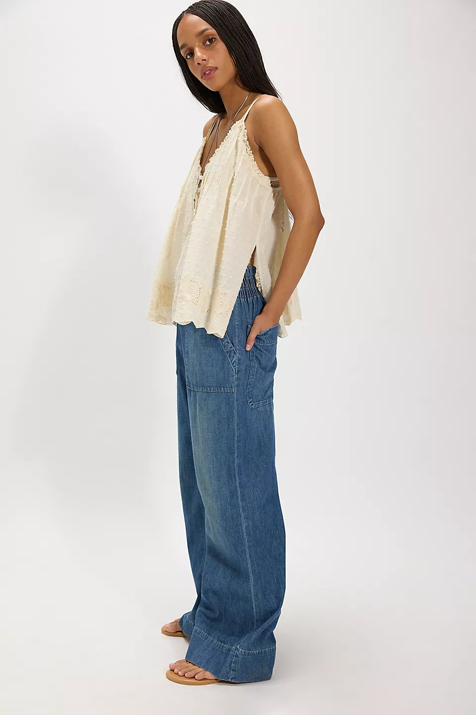 FREE PEOPLE WE THE FREE BREEZY DENIM PULL ON PANTS - COBALT 0725