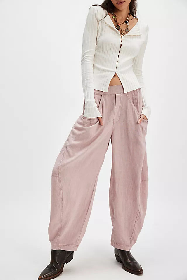 FREE PEOPLE  HIGH ROAD PULL ON BARREL PANTS - BLUSH TINT 6607