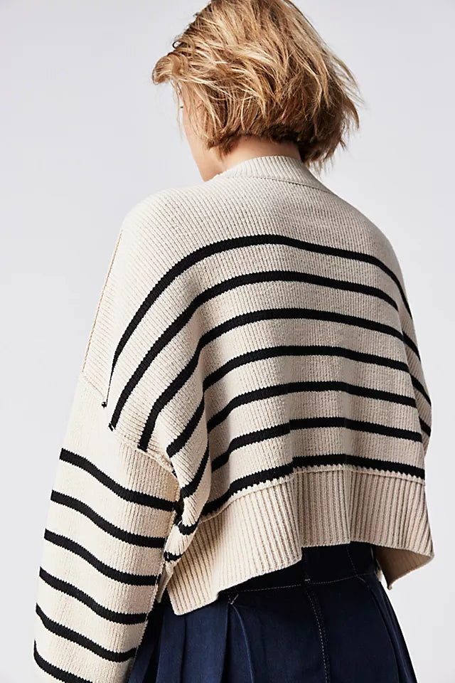 FREE PEOPLE EASY STREET STRIPE CROP PULLOVER - PEARL COMBO 6329
